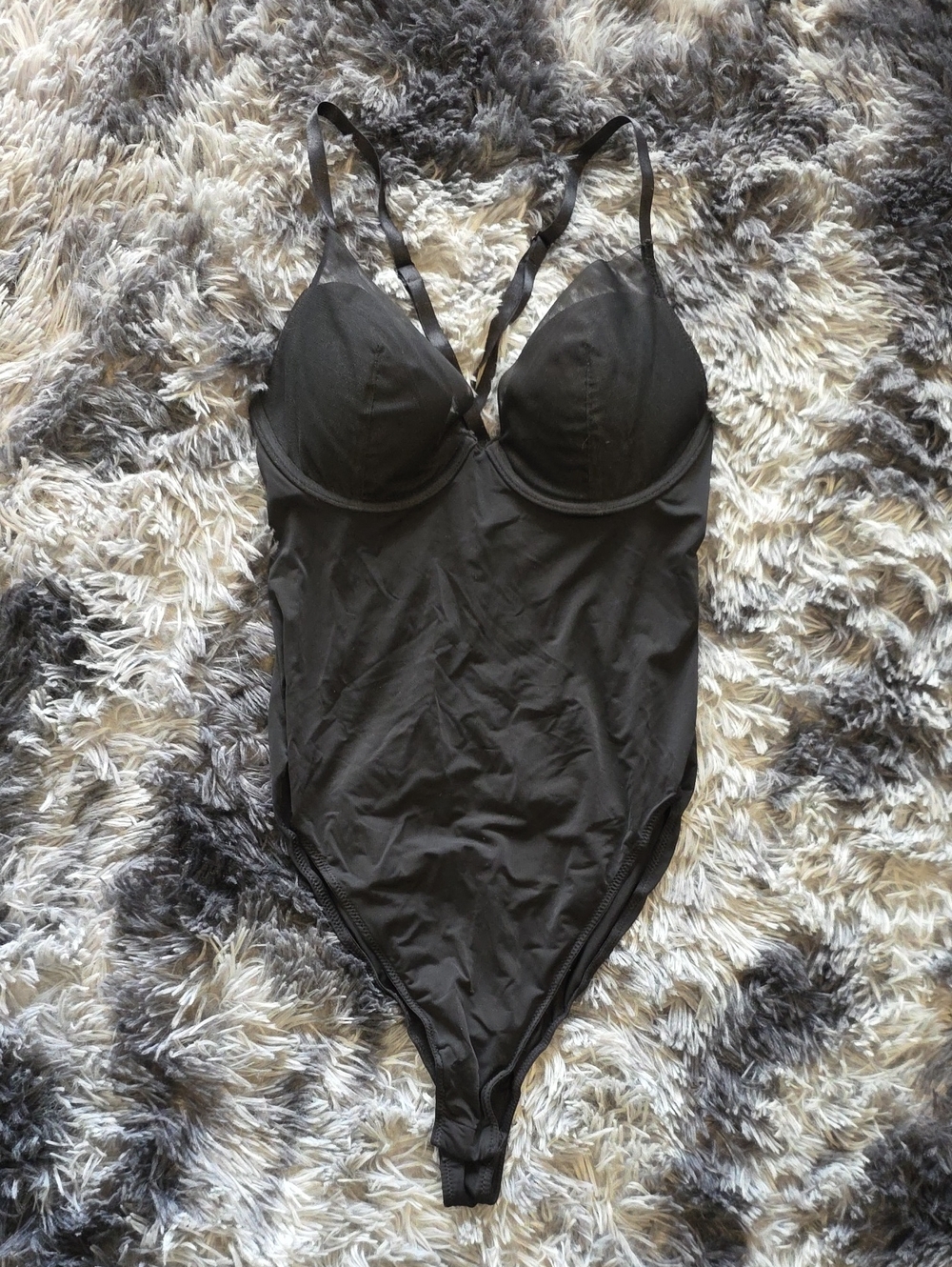 Black Underwire One-Piece Bodysuit With Snap Closure - Picture 1 of 2